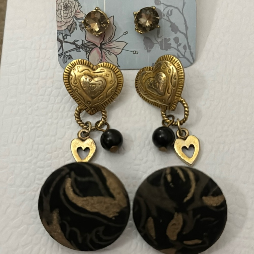 Trio of Black and Gold Earrings